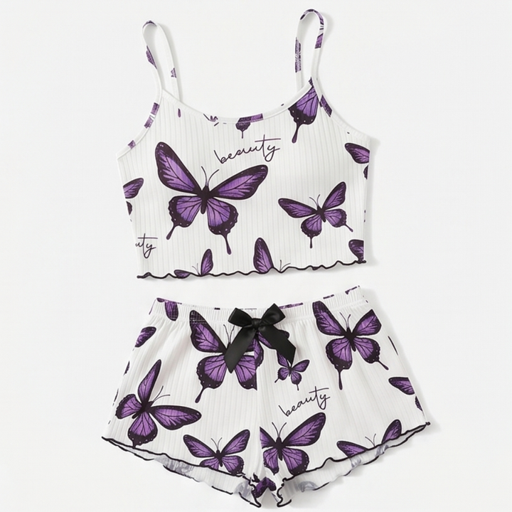 Lunavia – Women's Butterfly Print Ribbed Pajama Set