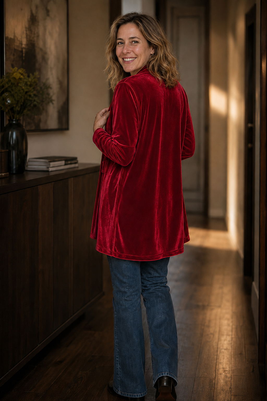 Velbourne – Double-Breasted Velvet-Look Cardigan