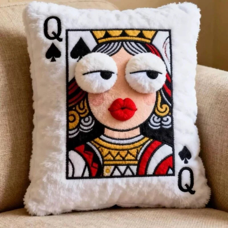 Velvina – Queen Of Spades Faux-Fur Statement Throw Pillow