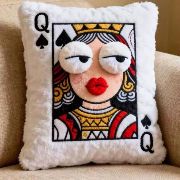 Velvina – Queen Of Spades Faux-Fur Statement Throw Pillow