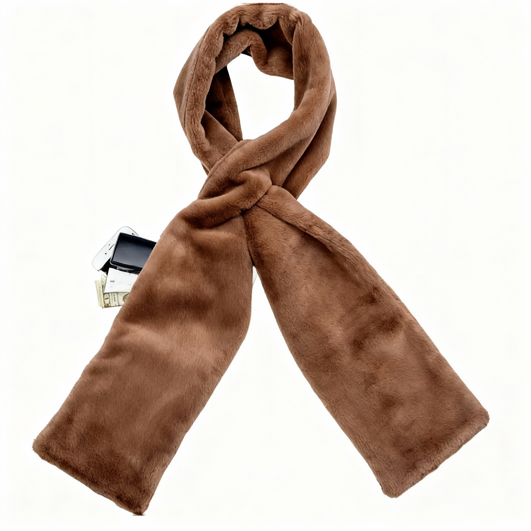 Velancia™ – Soft Faux Fur Scarf with Zip Pocket