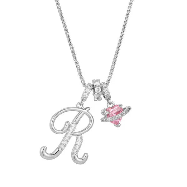 LUMARA – 3-Layer Initial Necklace with Pink Heart Zircon