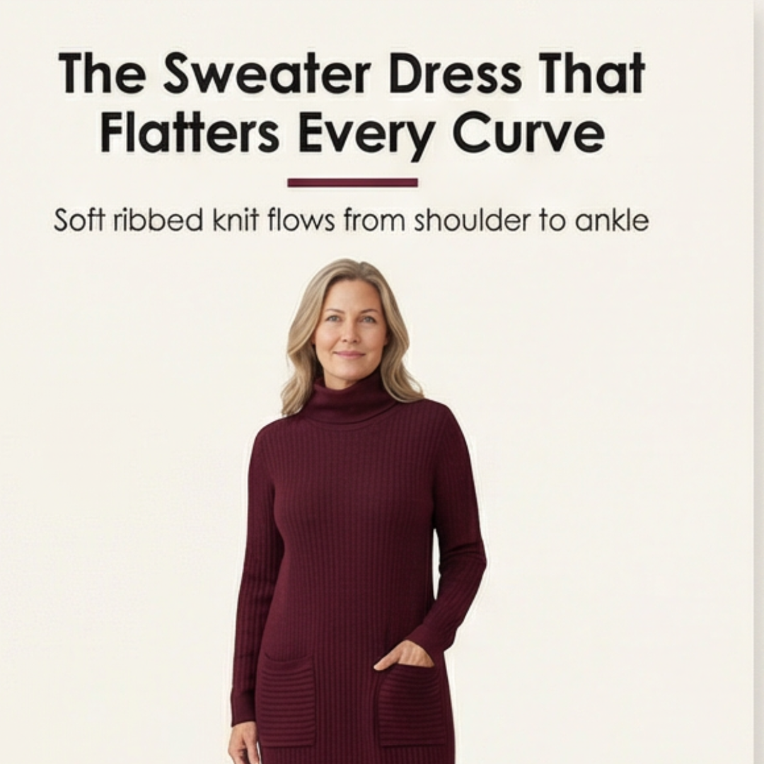 Velara – Women's Relaxed Turtleneck Sweater Dress with Pockets