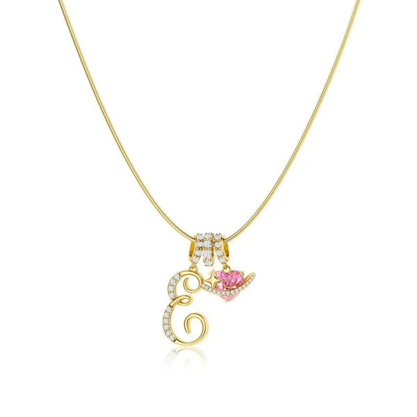 LUMARA – 3-Layer Initial Necklace with Pink Heart Zircon
