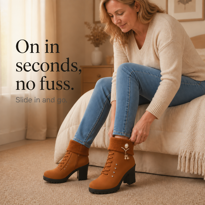 Wearbella – Fur-Lined Rhinestone Trim Block Heel Boots