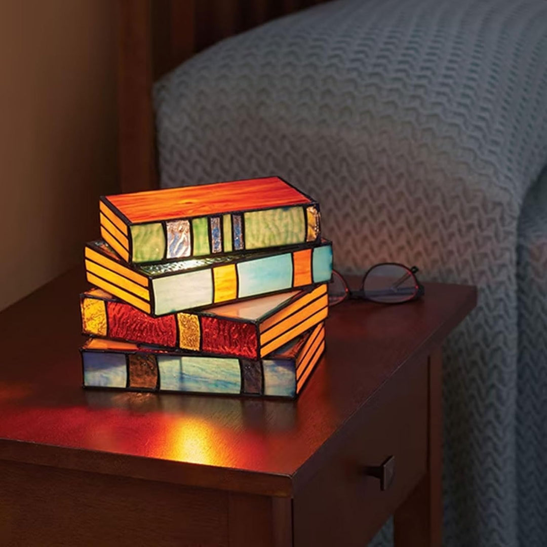 Lumira – Stained Glass Book Stack Table Lamp for Bedside & Reading Book