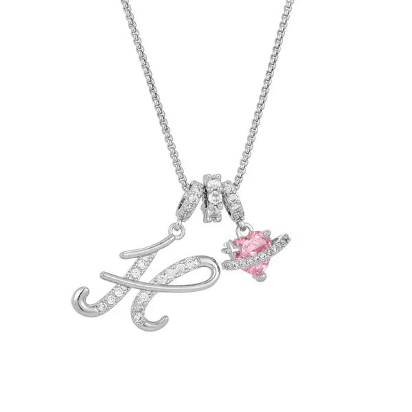 LUMARA – 3-Layer Initial Necklace with Pink Heart Zircon