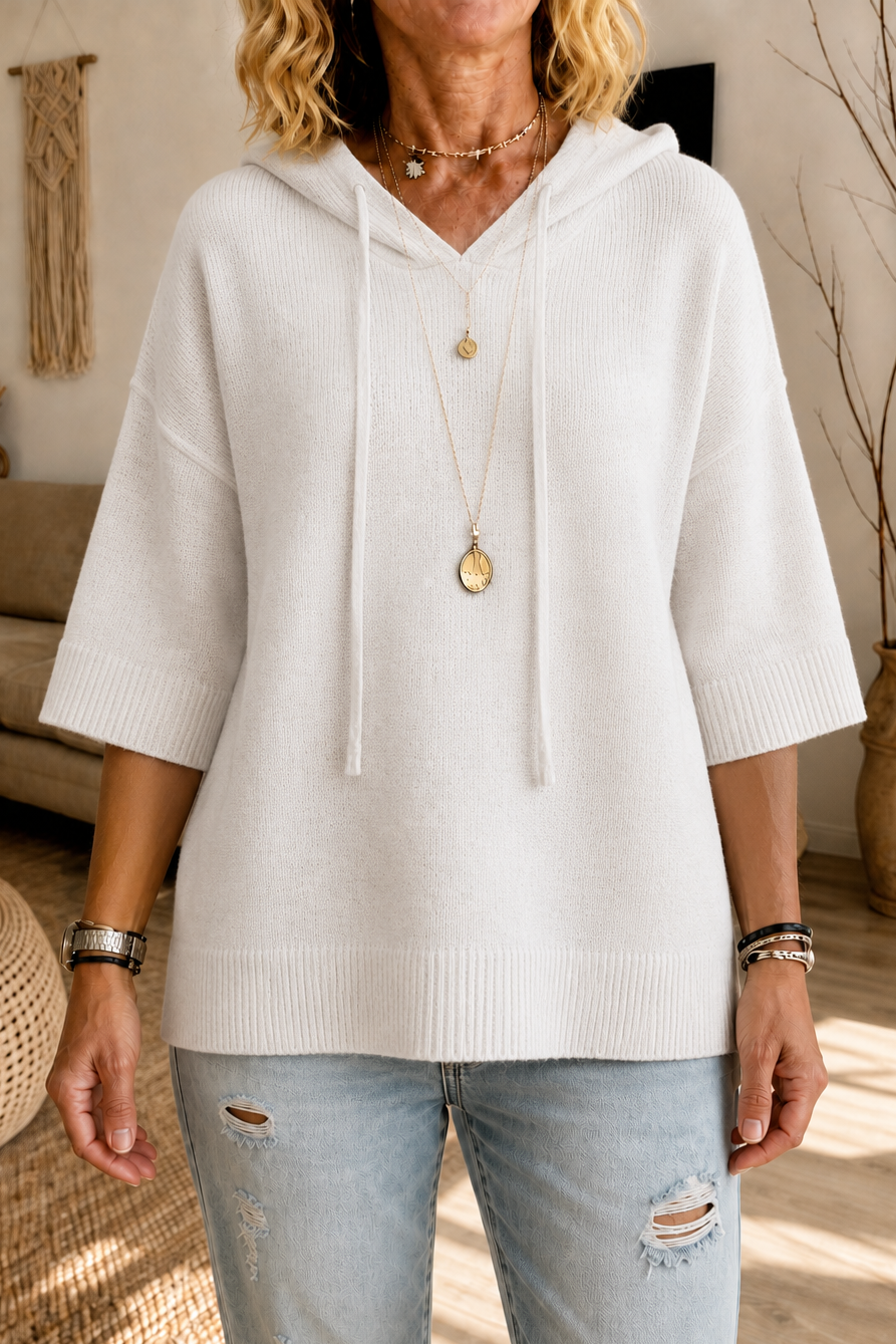 Loungel – Distressed Open-Knit Drawstring Hoodie