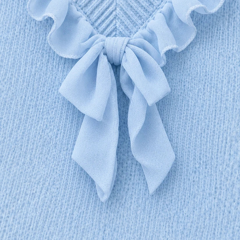 Chiffonelle – Bow-Front Ruffle-V-Neck Knit Top