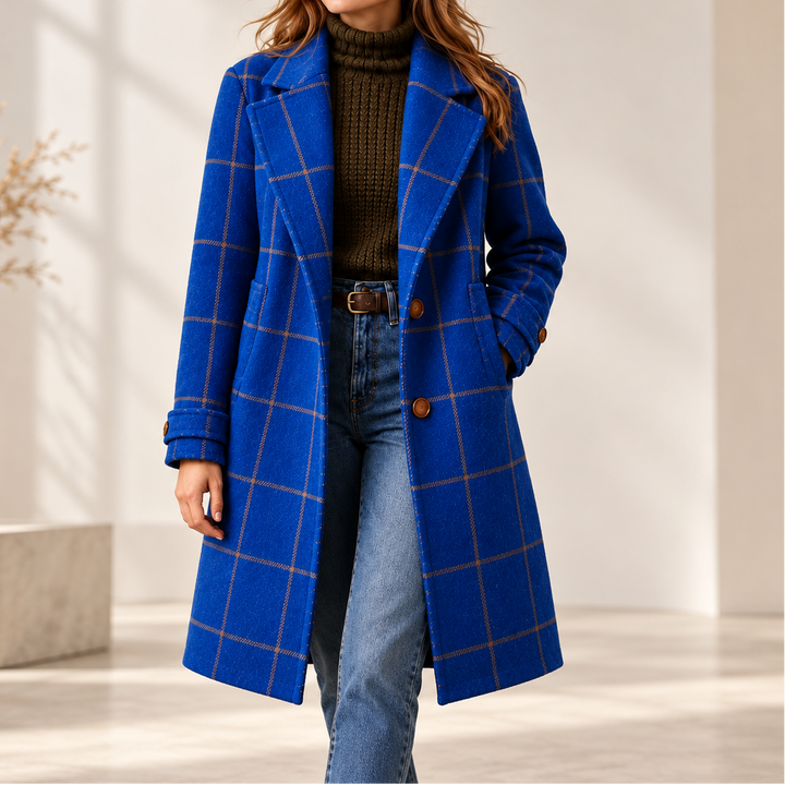 Checkwell – Royal Blue Checkered Two-Button Coat