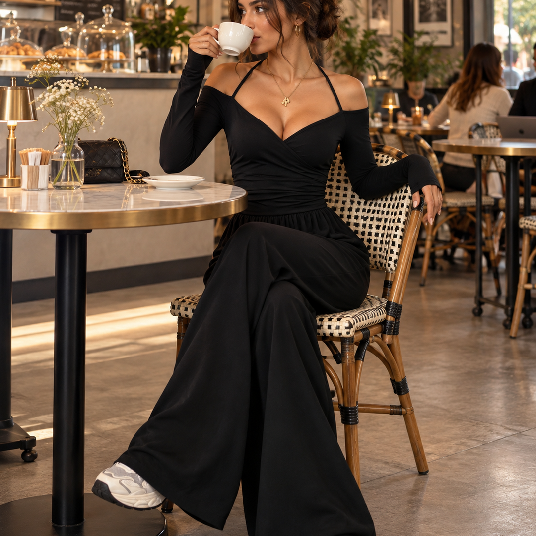 Elara – Off-Shoulder Wrap Wide-Leg Jumpsuit