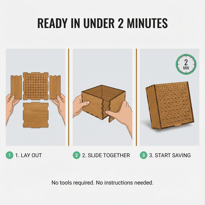 SaveGrid - Visual Savings Box with 100 Square Progress Tracker