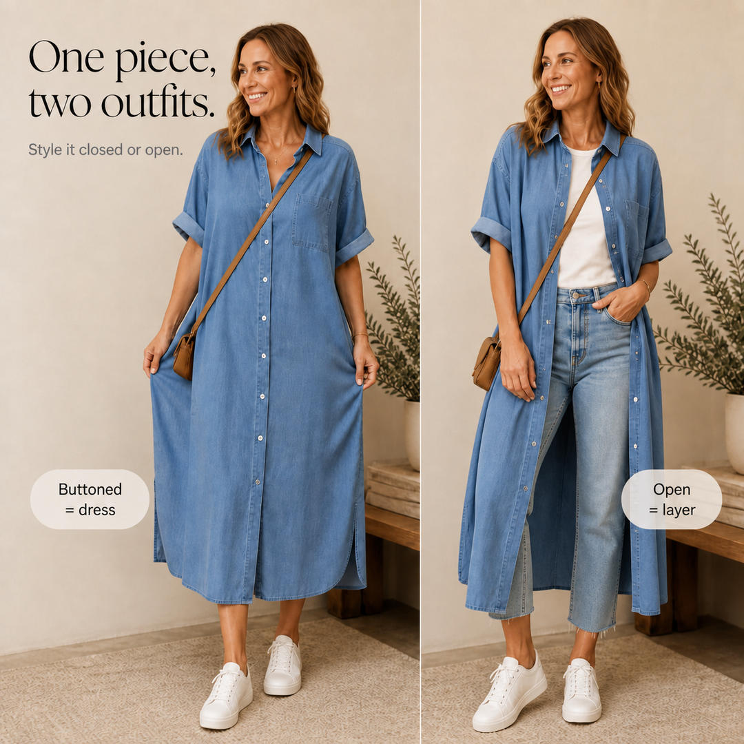 Wearbella – Loose-Fit Buttoned Denim Shirt Dress