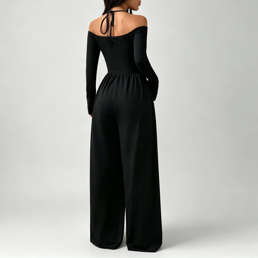 Elara – Off-Shoulder Wrap Wide-Leg Jumpsuit
