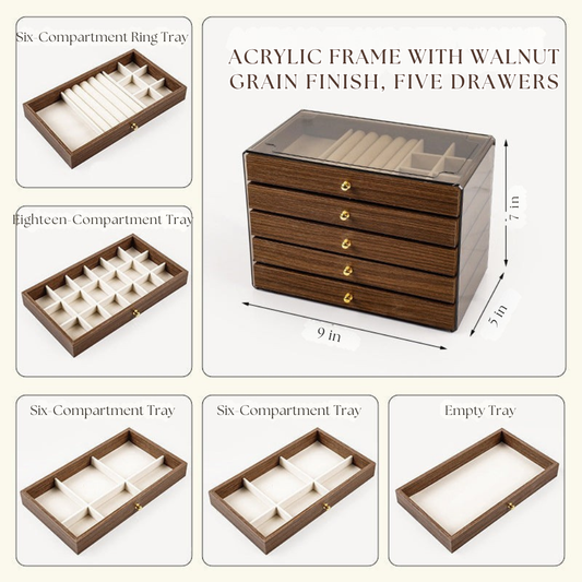 Jeweluxe™ – 5-Layer Walnut Wood Jewelry Box