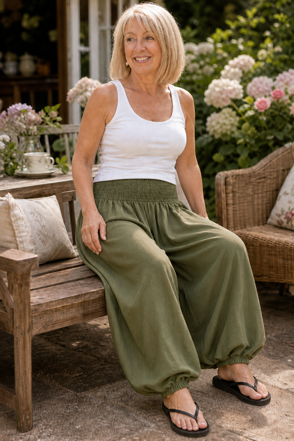 Wearbella – Smocked Waist Lantern Leg Harem Pants