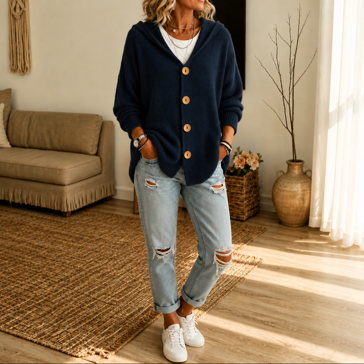 Wearbella – Hooded Waffle-Knit Button-Front Cardigan