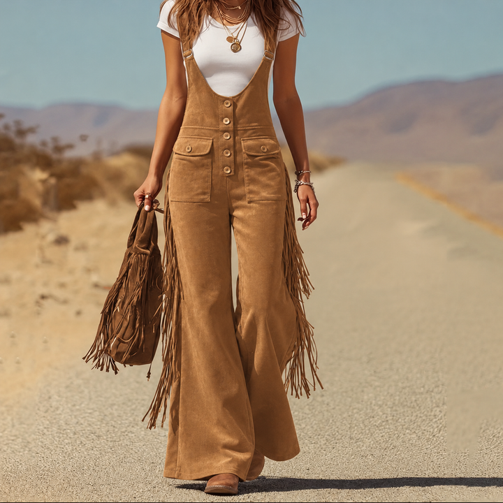Sundance Rove – Fringe Trim Wide-Leg Suede-Feel Jumpsuit