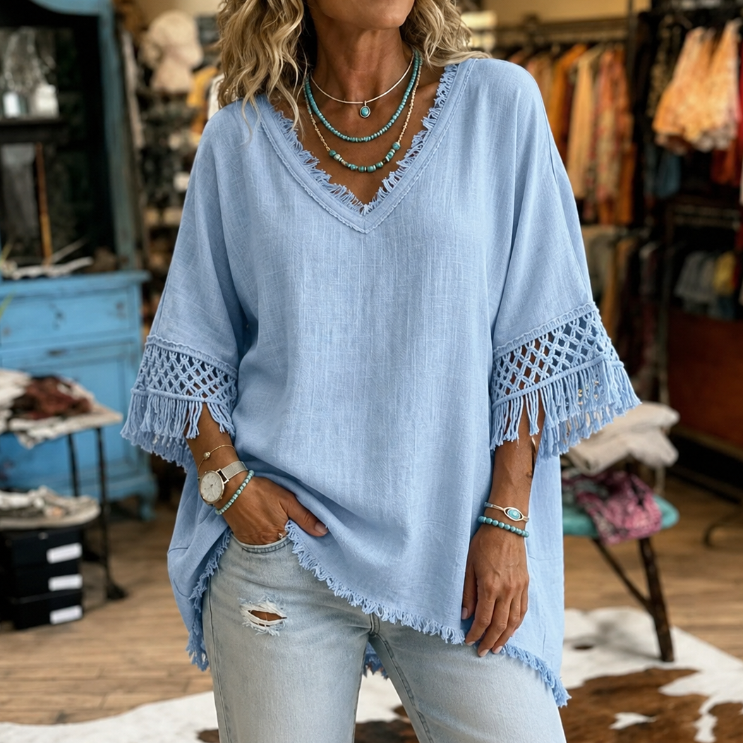 Wrenfare – Crochet Fringe Trim Sleeve Top