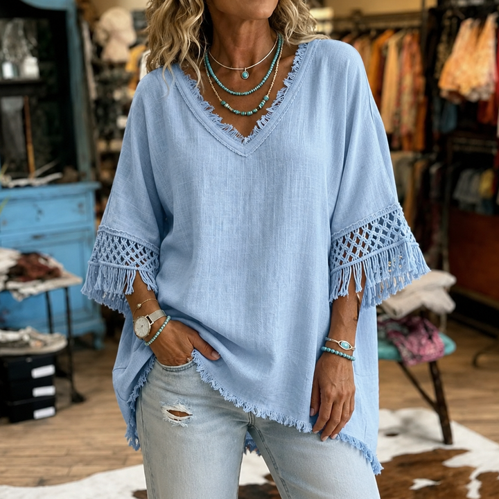 Wrenfare – Crochet Fringe Trim Sleeve Top