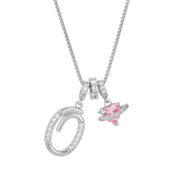 LUMARA – 3-Layer Initial Necklace with Pink Heart Zircon