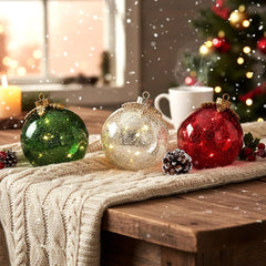 Merrydale™ – LED Crackle Glass Holiday Baubles (Set of 3)