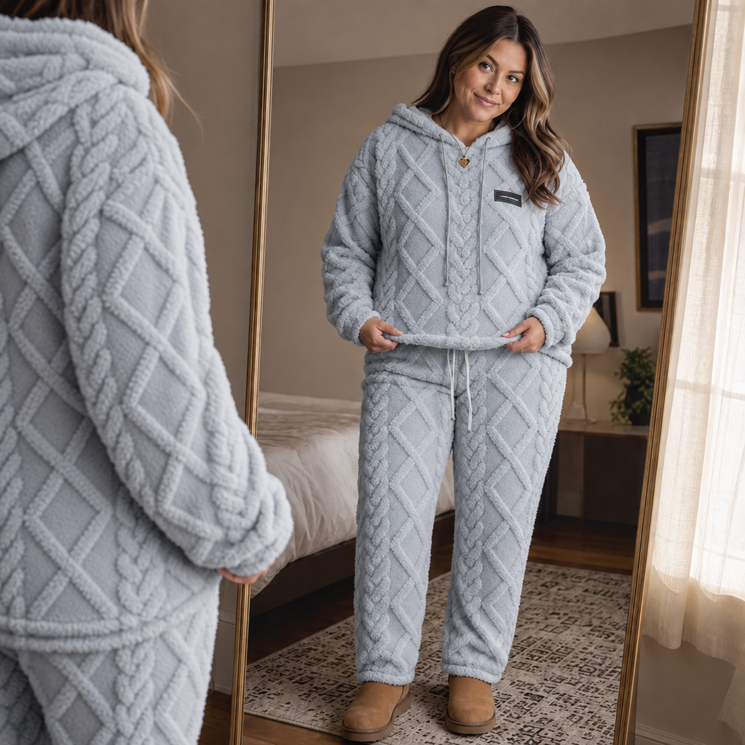 Wearbella – Embossed Fleece-Look Hoodie And Jogger Set
