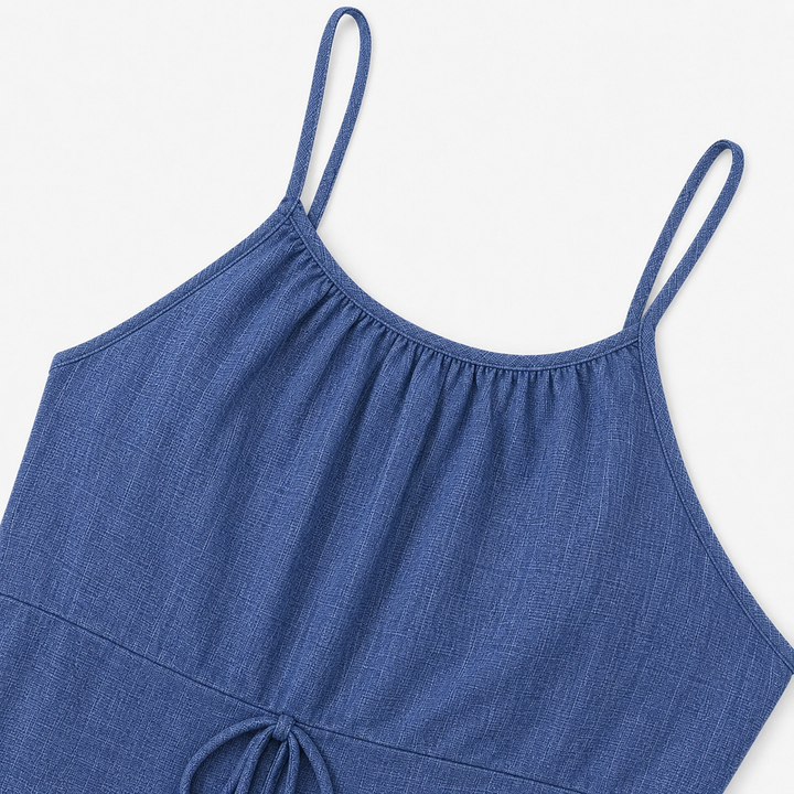 Soraya – Halter Wide-Leg Drawstring Jumpsuit, Summer Denim-Look