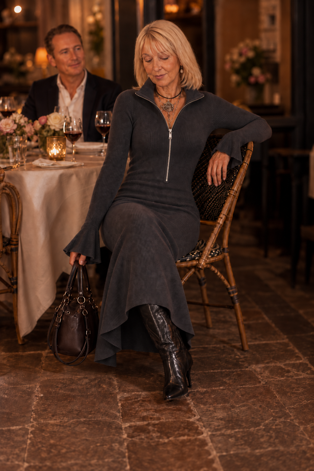 Fishtail Muse – Wide-Sleeve Fishtail Hem Evening Maxi Dress