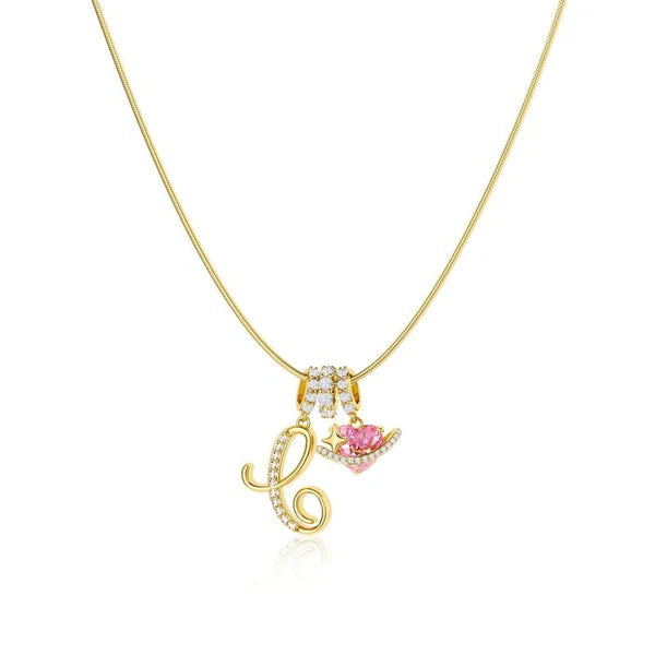 LUMARA – 3-Layer Initial Necklace with Pink Heart Zircon