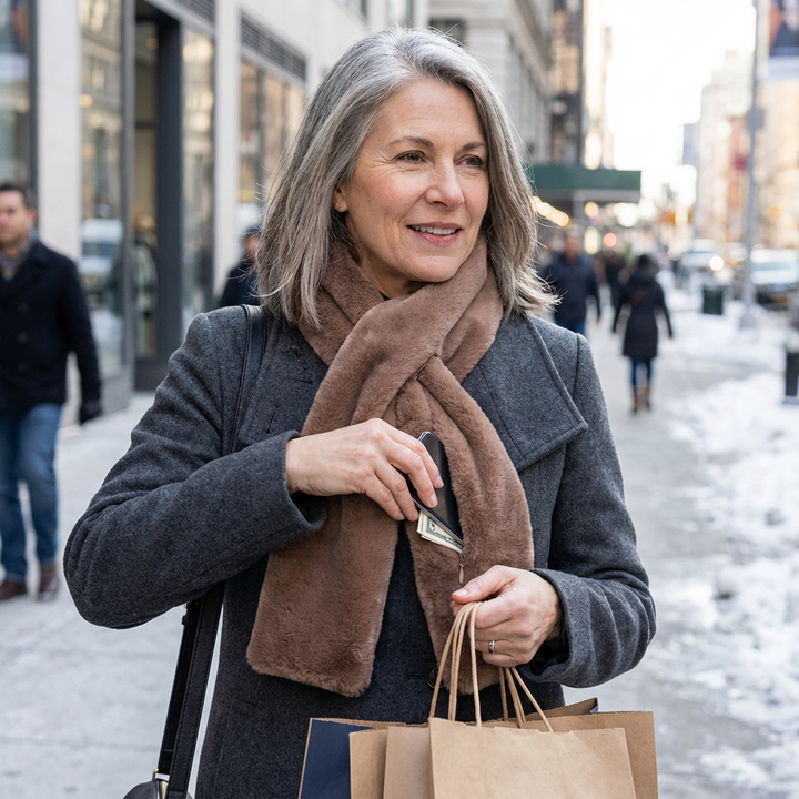 Velancia™ – Soft Faux Fur Scarf with Zip Pocket