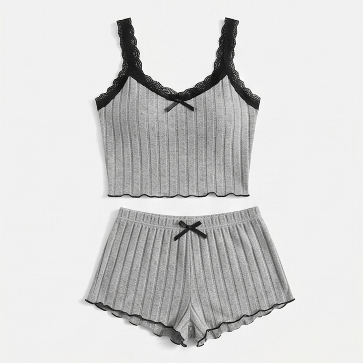 Lunavia – Women's Ribbed Knit Cami & Shorts Pajama Set