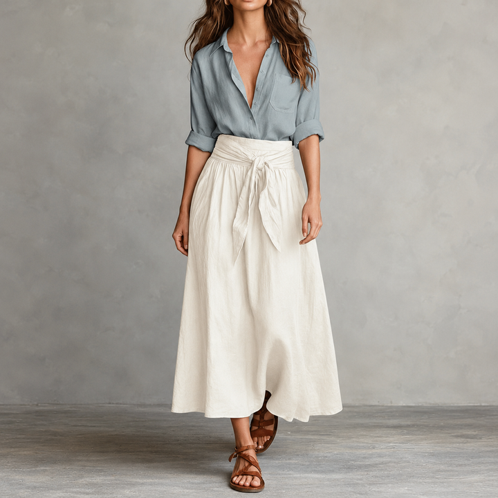 Olive & Onyx – Button Shirt And Tie-Waist Midi Skirt Set