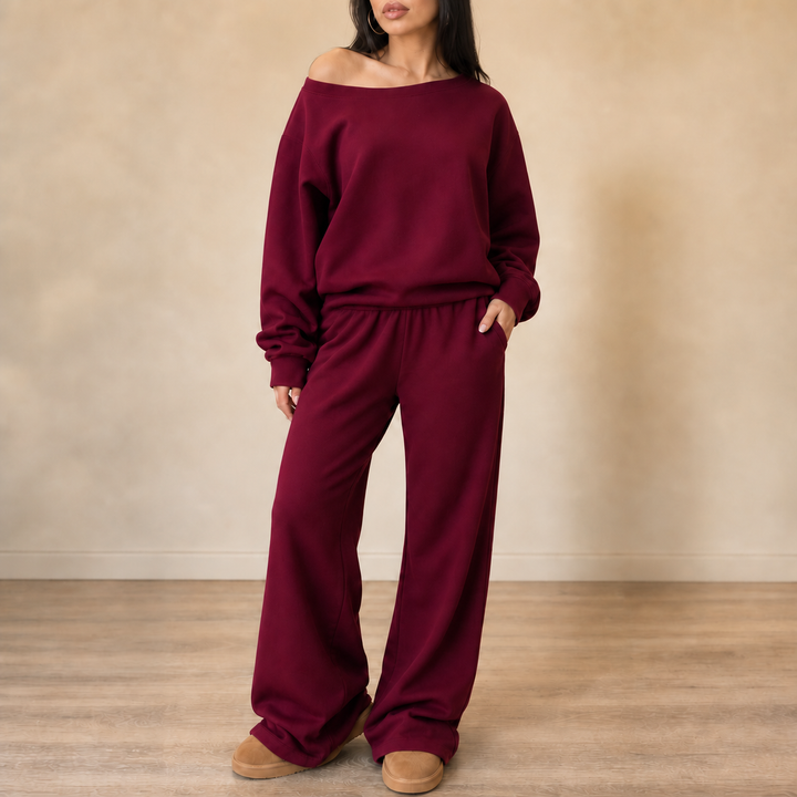 Line & Leisure – Contrast-Piped Wide-Leg Lounge Set