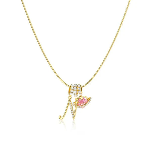 LUMARA – 3-Layer Initial Necklace with Pink Heart Zircon