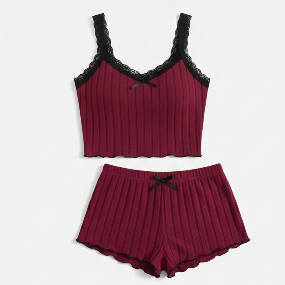 Lunavia – Women's Ribbed Knit Cami & Shorts Pajama Set