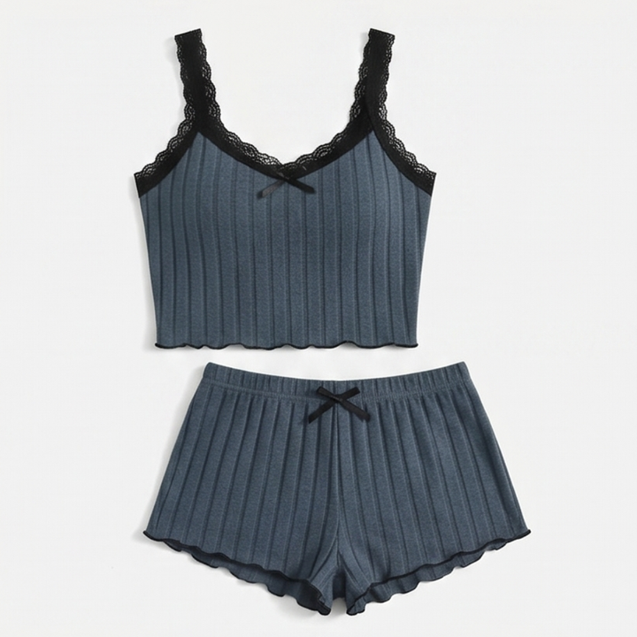 Lunavia – Women's Ribbed Knit Cami & Shorts Pajama Set