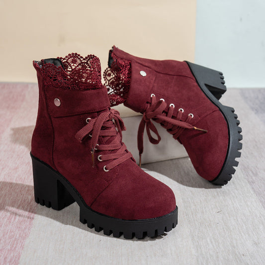 Velore™ – Lace-Trimmed Suede Ankle Boots