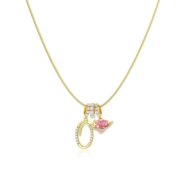 LUMARA – 3-Layer Initial Necklace with Pink Heart Zircon