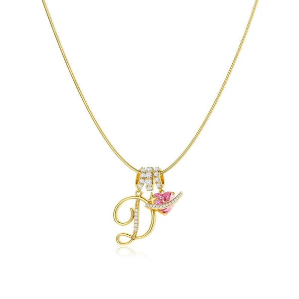 LUMARA – 3-Layer Initial Necklace with Pink Heart Zircon