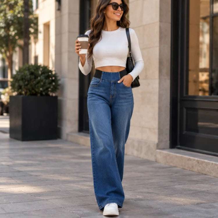 Easewide – High-Waisted Wide-Leg Stretch Jeans