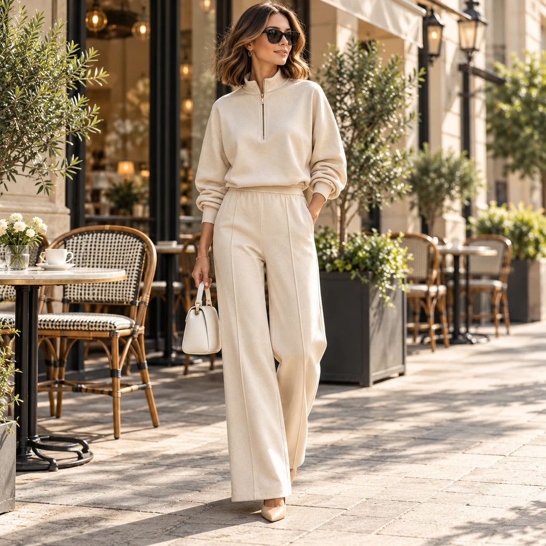 Easeform – Half-Zip Drop-Shoulder Top And Wide-Leg Pants Set