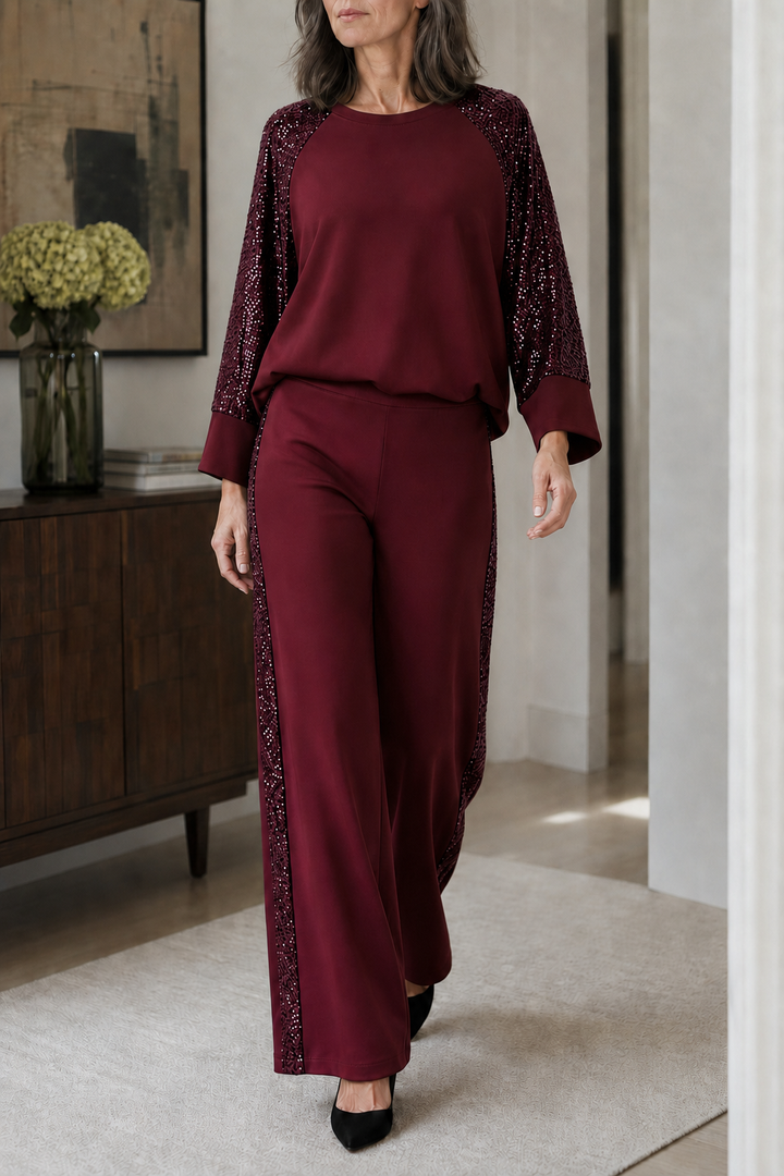 Sneakglow – Sequined Wide-Leg Sweater And Pants Set