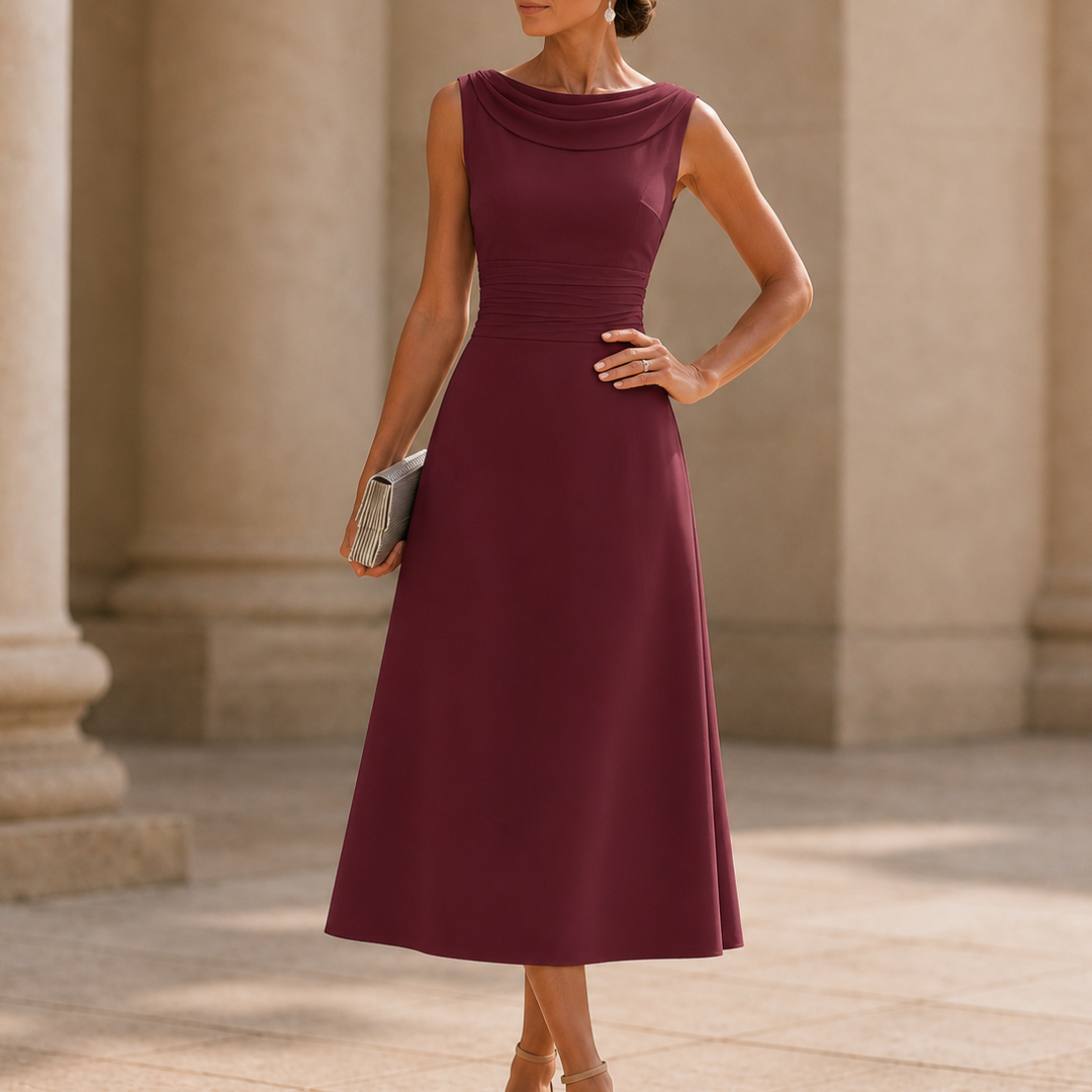 Draperie – Draped-Neck Pleated A-Line Wedding Guest Dress