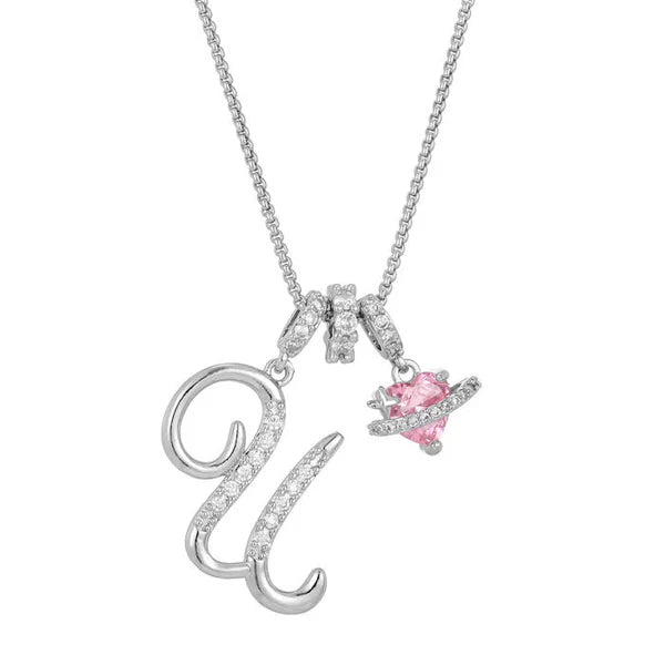 LUMARA – 3-Layer Initial Necklace with Pink Heart Zircon