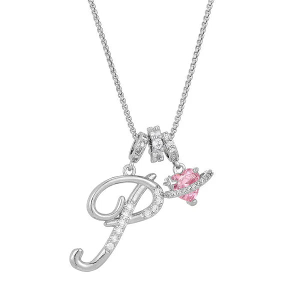 LUMARA – 3-Layer Initial Necklace with Pink Heart Zircon