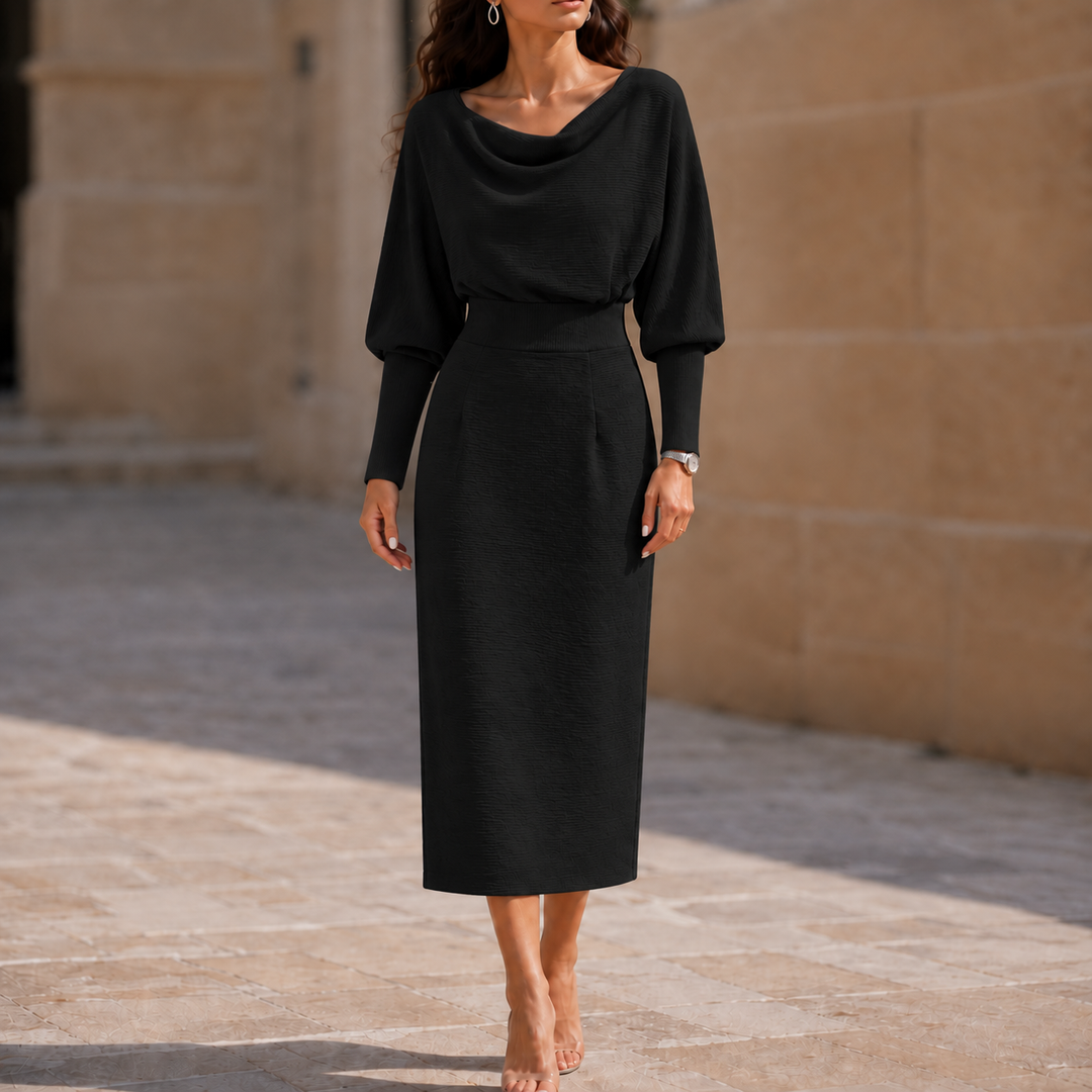Wearbella – Ribbed Draped Top And Midi Skirt Set