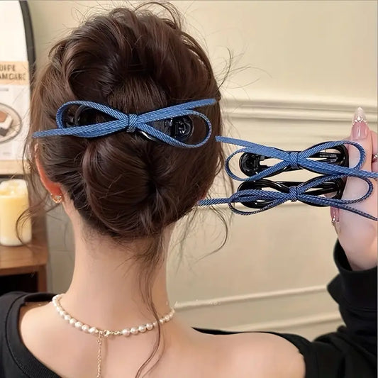 Velina™ – Denim Bow Twist Clip  (1+1 Free)