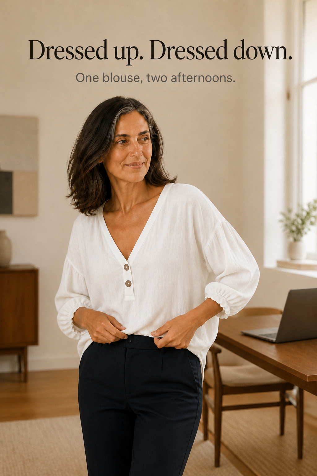 Lunelle – Loose V-Neck Linen-Look Blouse