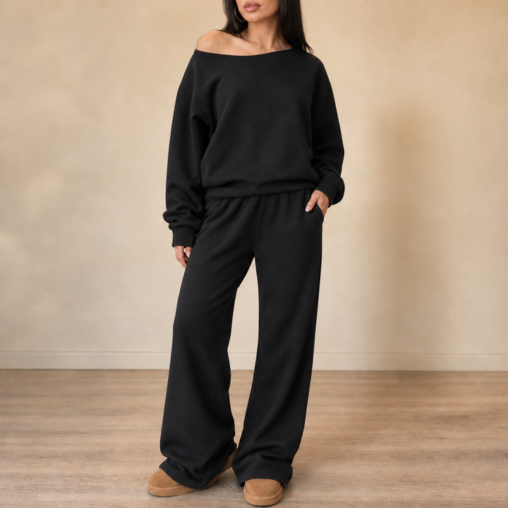 Line & Leisure – Contrast-Piped Wide-Leg Lounge Set
